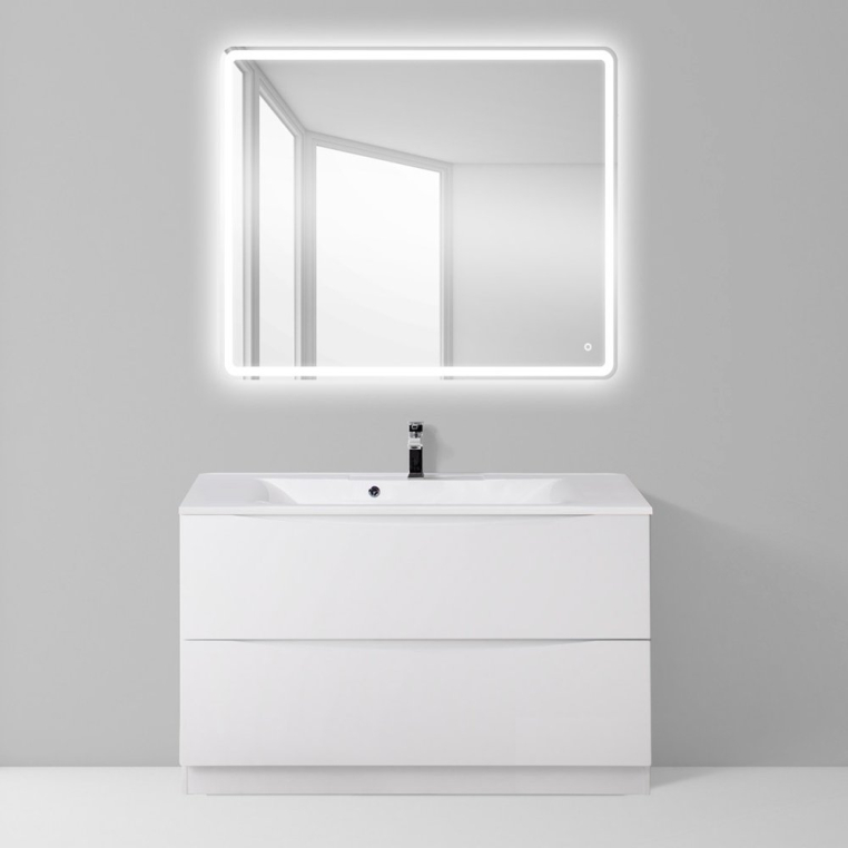 Комплект мебели BelBagno Marino 100 bianco lucido, напольная (MARINO-1000-2C-PIA-BL-P+BB1000/445-LV-MR-PR+SPC-MAR-1000-600-LED-BTN)