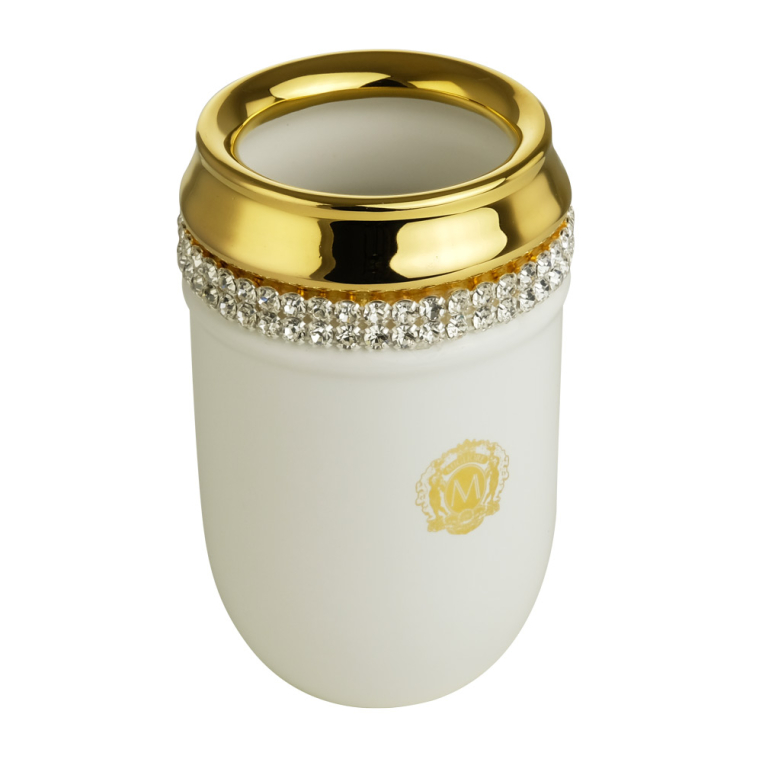 Стакан настольный Migliore Dubai 26592 керамика белая/swarovski/декор золото/золото