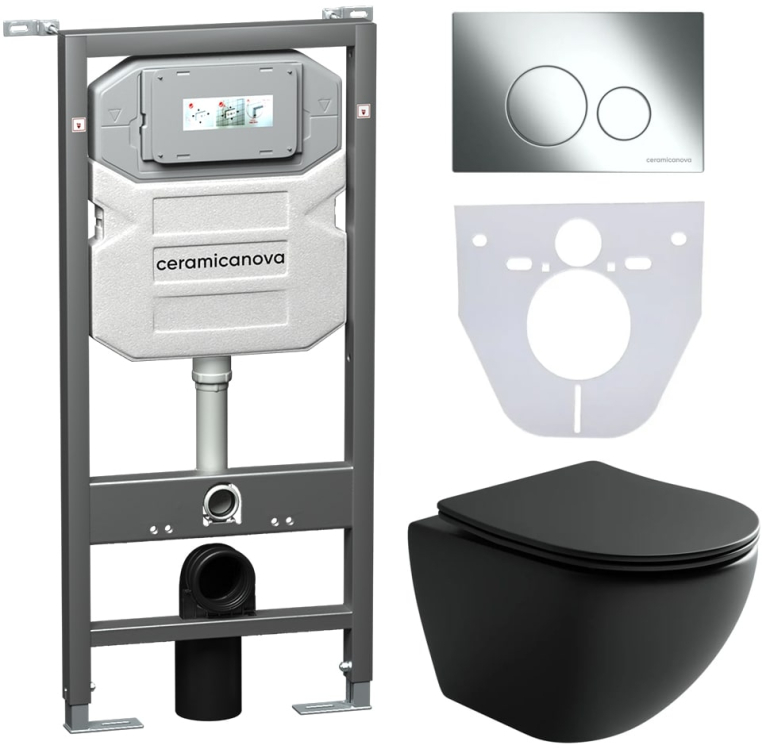 Инсталляция с унитазом и с кнопкой смыва Ceramica Nova CN4002MB_1001CH_1000