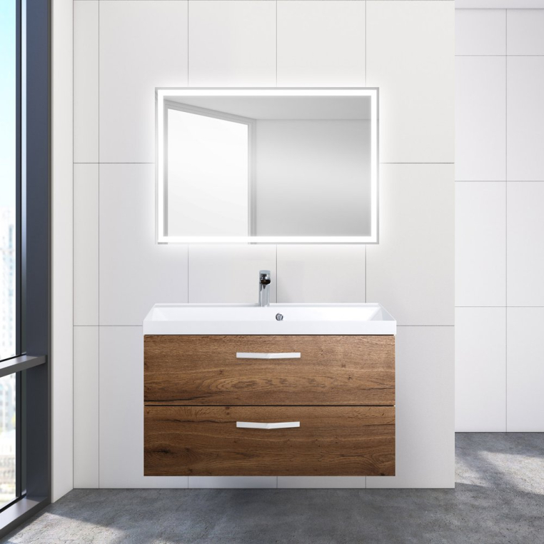Комплект мебели BelBagno Aurora 90 rovere tabacco (AURORA-900-2C-SO-RT+BB900/450-LV-MR-AST+8.1135.192160.0270OP+SPC-GRT-900-800-LED-BTN)