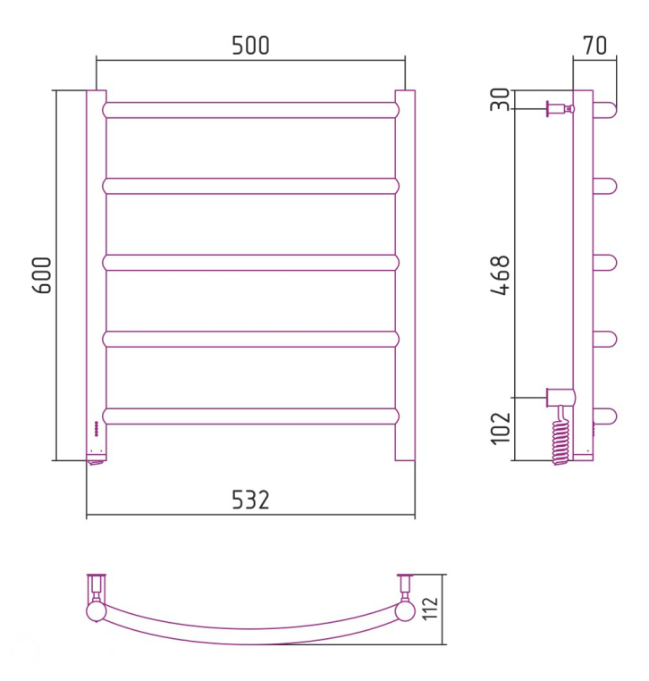 Электрический полотенцесушитель Сунержа Галант 4.0 600х500 МЭМ Лев. матовый черный (31-0830-6050)