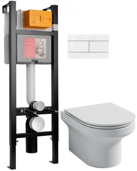Подвесной унитаз c инсталляцией Jacob Delafon Elite E21755RU-00 40 см сиденье тонкое микролифт, клавиша белая (E33131RU+EDX114RU+E4316-00)