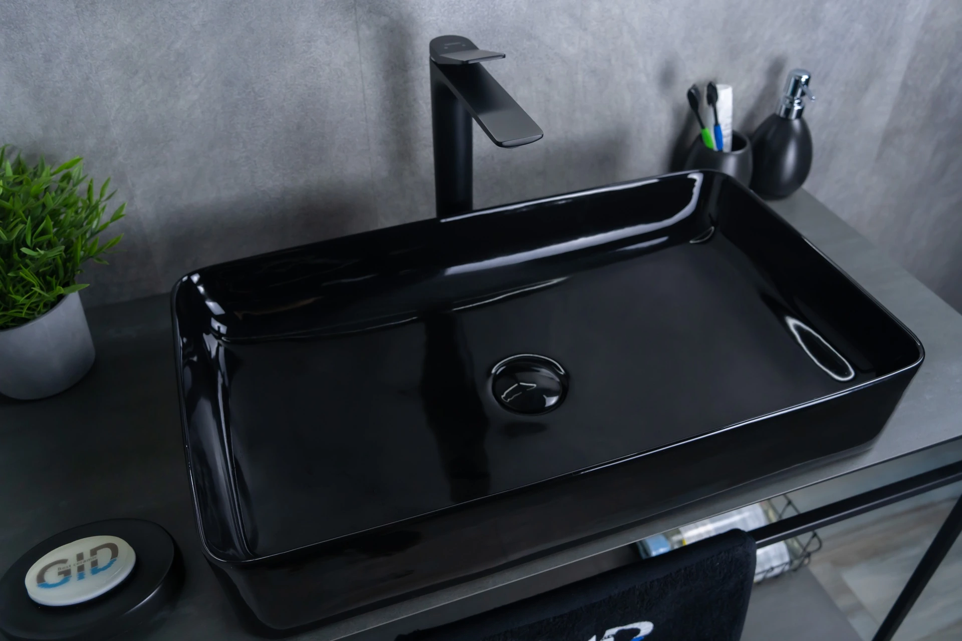 Раковина Gid BL9396 53346 накладная черная глянцевая 60x34x11