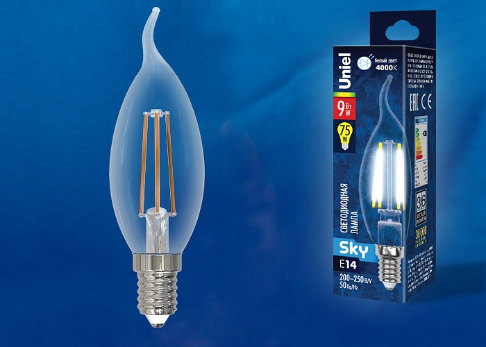 Лампа светодиодная Uniel E14 9Вт 4000K LED-CW35-9W/4000K/E14/CL PLS02WH картон