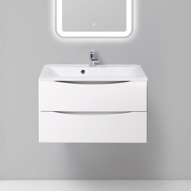 Тумба с раковиной BelBagno Marino 80 bianco lucido, подвесная (MARINO-800-2C-SO-BL-P+BB800/450-LV-MR-PR)