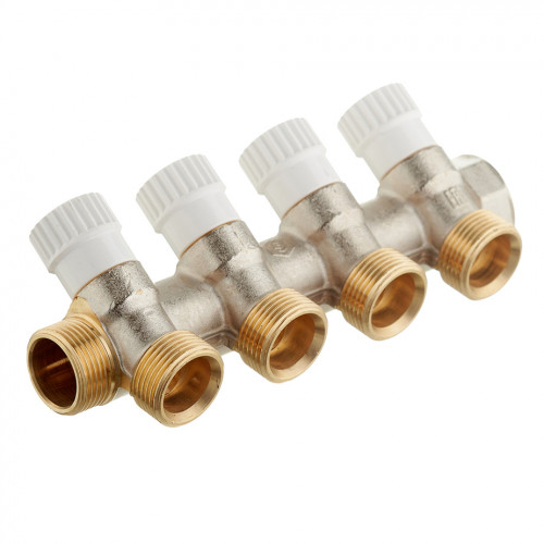 Stout Распределительный проходной коллектор ВР-НР 3/4" с 4 отводами 3/4"ЕК (SMB 6851 343404)