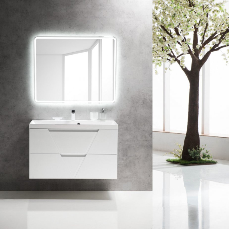 Комплект мебели BelBagno Vittoria 100 bianco lucido (VITTORIA-1000-2C-SO-BL+BB1000/450-LV-MR-AST+SPC-MAR-1000-600-LED-BTN)