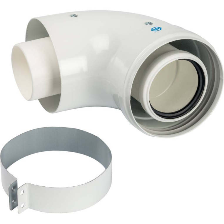 Конденсационный элемент дымохода STOUT (SCA-8610-230090) Dn 60/100 конденсац. адаптер 90° DN60/100 м/п PP-FE c хомутом совместим. с Vaillant, Ariston