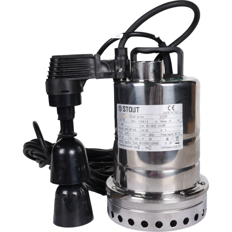 SPD-0003-200450 Насос дренажный, с вертикальным поплавком,  кабель 10 м, 230V, Q=175 л/мин, H=10 м