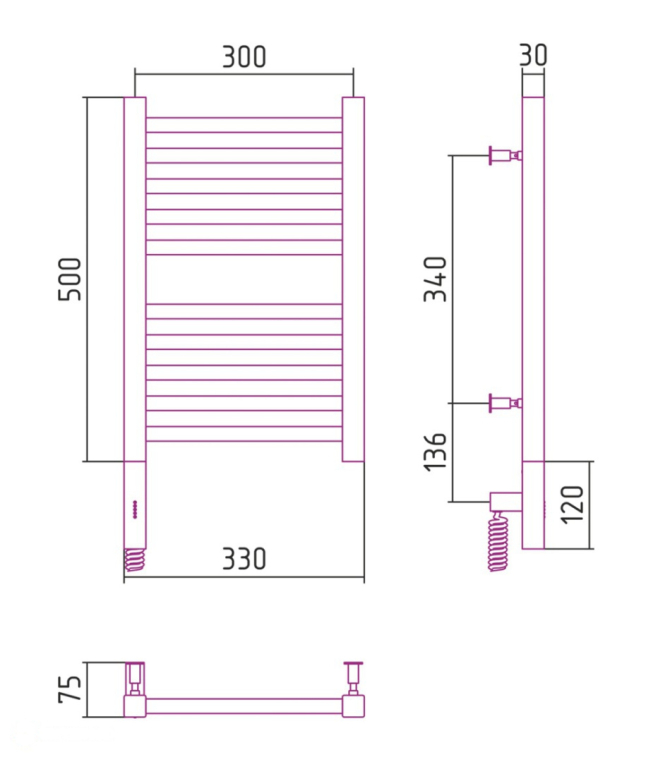 Электрический полотенцесушитель Сунержа Модус 3.0 500x300 МЭМ Лев. (00-5700-5030)