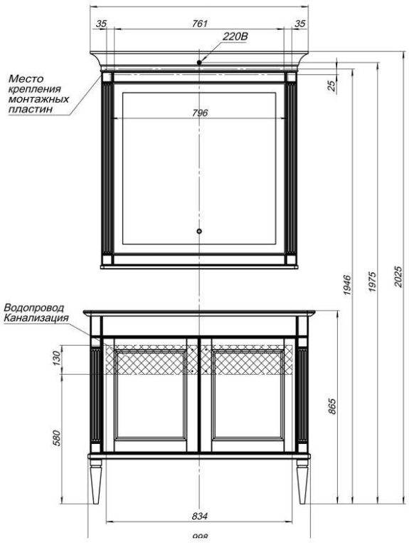 Комплект мебели для ванной Aquanet Селена 105 белый/серебро (2 дверцы) 00233125