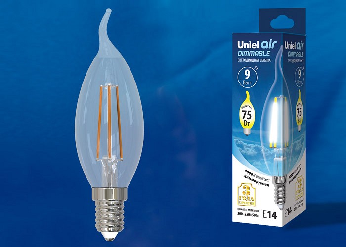 Лампа светодиодная Uniel E14 9Вт 4000K LED-CW35-9W/4000K/E14/CL/DIM GLA01TR картон