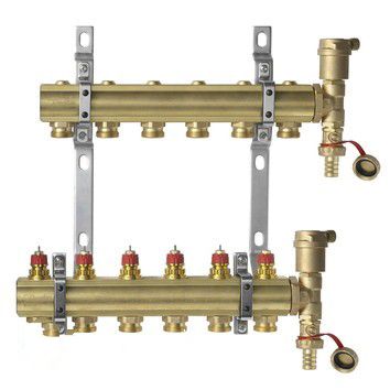 Комплект коллекторов Danfoss FHF-6 set из латуни с кронштейнами и воздухоотводчиками, 6 контуров (088U0706)