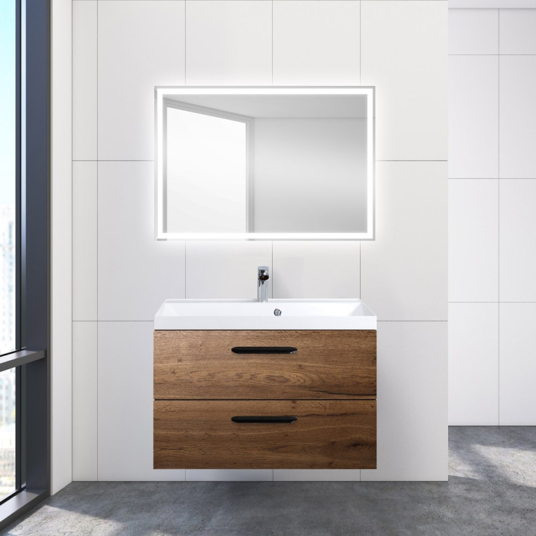 Комплект мебели BelBagno Aurora 80 rovere tabacco (AURORA-800-2C-SO-RT+BB800/450-LV-MR-AST+8.1107.224192.0270+SPC-GRT-600-800-LED-BTN)