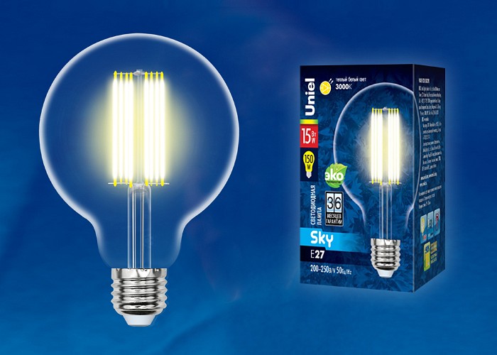 Лампа светодиодная Uniel E27 15Вт 3000K LED-G95-15W/3000K/E27/CL PLS02WH картон