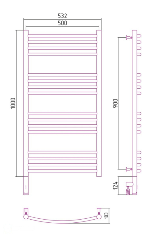 Электрический полотенцесушитель Сунержа Богема 3.0 выгнутая 1000x500 МЭМ Лев. матовый черный (31-5802-1050)