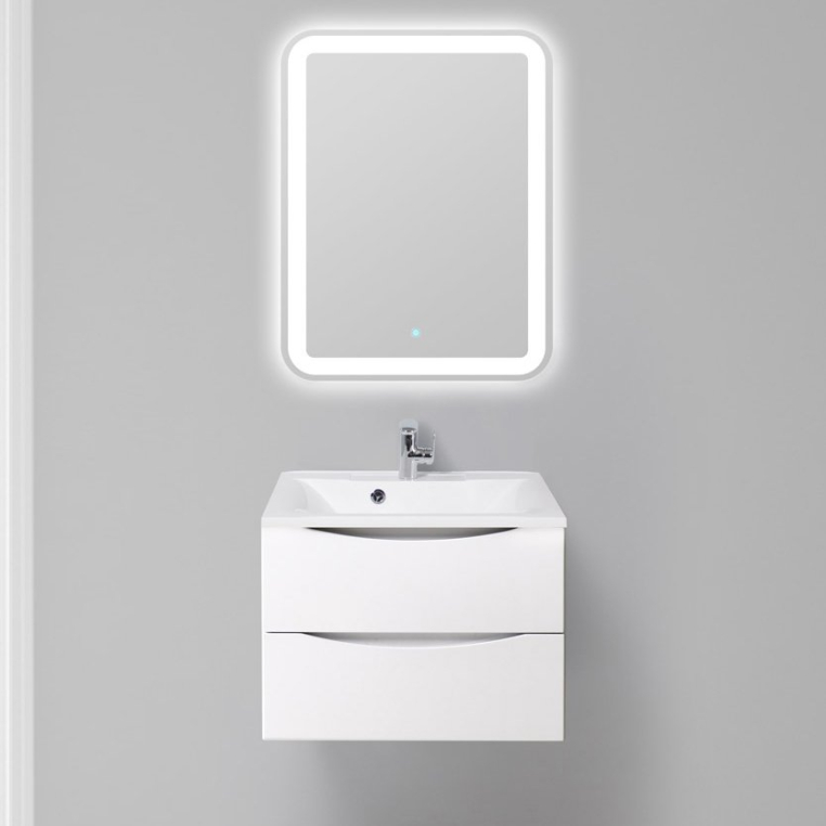 Комплект мебели BelBagno Marino 65 bianco lucido (MARINO-650-2C-SO-BL-P+BB650/450-LV-MR-PR+SPC-MAR-600-800-LED-TCH)