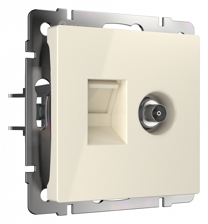 ТВ-розетка и розетка Ethernet RJ-45 без рамки Werkel слоновая кость W1181303