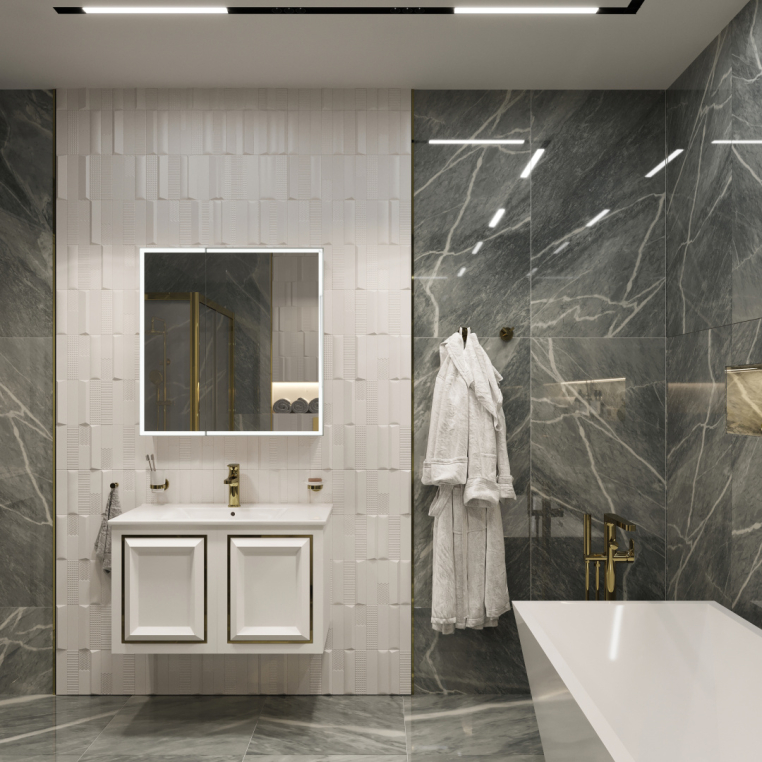 Зеркало-шкаф Stworki Ольборг МВК079 80, с подсветкой, навесной, белый, прямоугольный, в стиле лофт, с розеткой (МВК079)