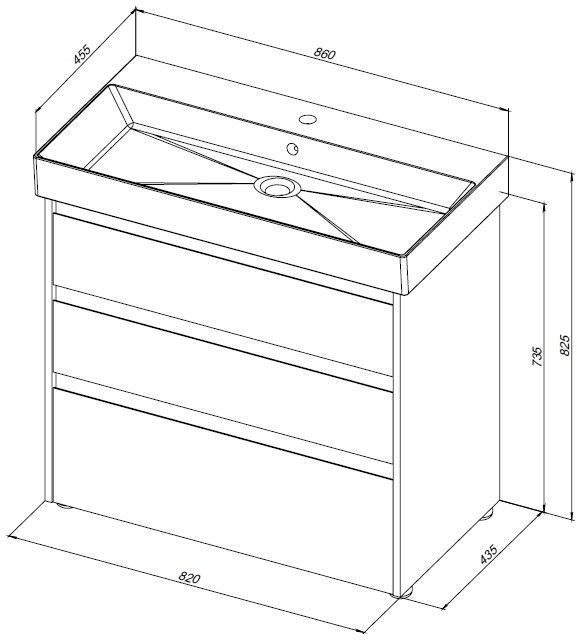 Тумба под раковину Aquanet Nova Lite 85 белый глянец (3 ящика) 00302475
