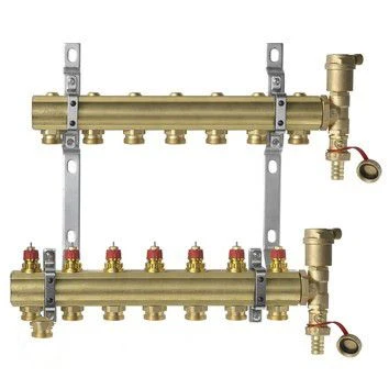 Комплект коллекторов Danfoss FHF-7 set из латуни с кронштейнами и воздухоотводчиками, 7 контуров (088U0707)