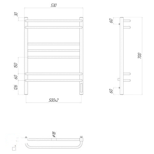 Полотенцесушитель электрический Lemark Linara П7 500x700, диммер справа LM04707Z (LM04707Z)