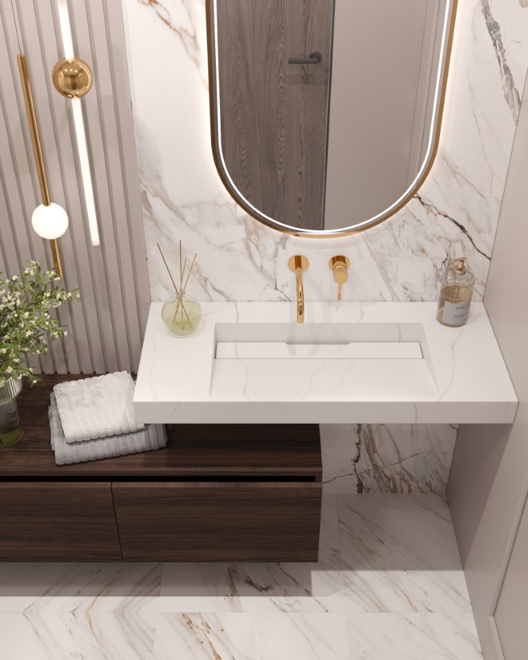 Столешница моноблок FLAT CALACATTA (1010*452*80)