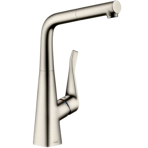 Смеситель для кухни с выдвижным душем Hansgrohe Metris сталь 14821800
