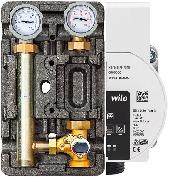 Насосная группа Meibes MK ME 66831.36WIRU, 1", со смесителем справа и насосом Wilo Para SC 25-7.0 (M66831.36WIRU)