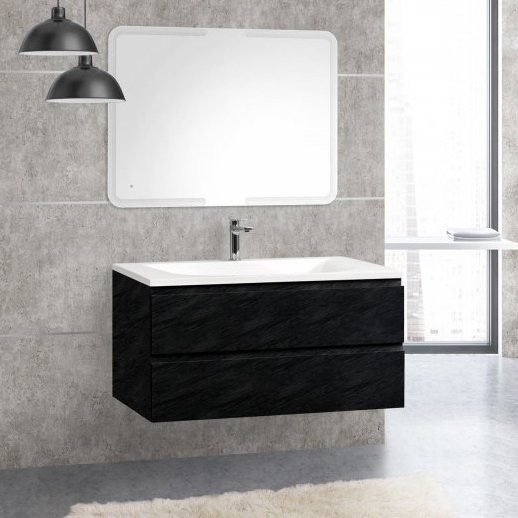 Комплект мебели Cezares Molveno 100 nero (MOLVENO-100-2C-SO-NR+CEZ1000/500-LV-MR+SPC-MAR-1000-600-LED-BTN)
