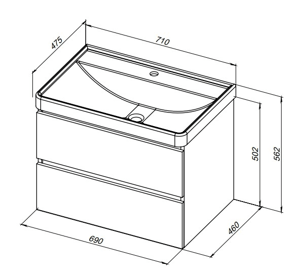 Тумба под раковину Aquanet Вега 70 (2 ящика) 00308333