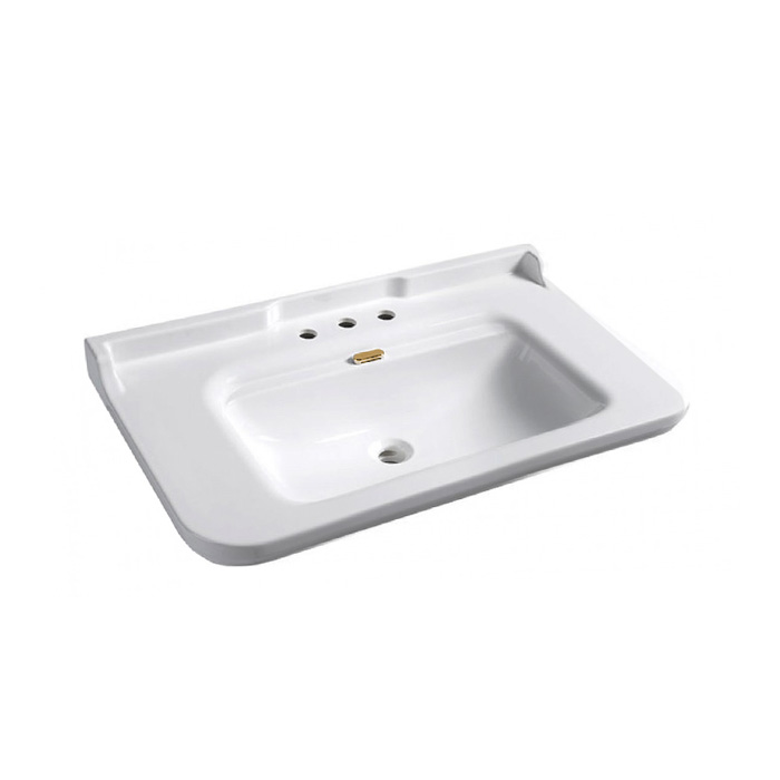 Раковина Kerasan Waldorf 100х55 см, 3 отв., керамическая, белый/золото