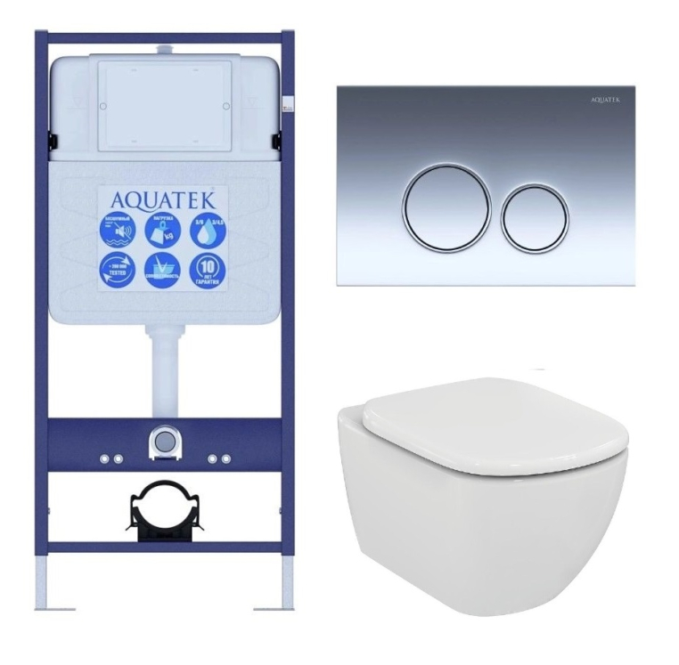 Комплект Ideal Standard + Aquatek унитаз с крышкой + панель смыва + инсталляция ST031812