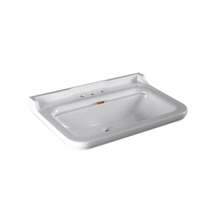 Раковина Kerasan Waldorf 80х55 см, 3 отв., керамическая, белый/золото
