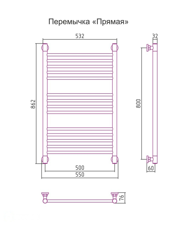 Полотенцесушитель водяной Сунержа Богема+ 55x86 051-0220-8050 латунь