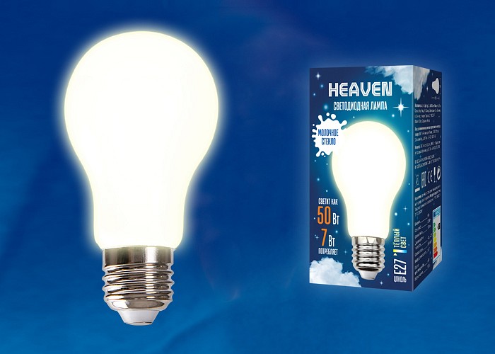 Лампа светодиодная Uniel E27 7Вт 3000K LED-A60-7W/3000K/E27/FR GLH01WH