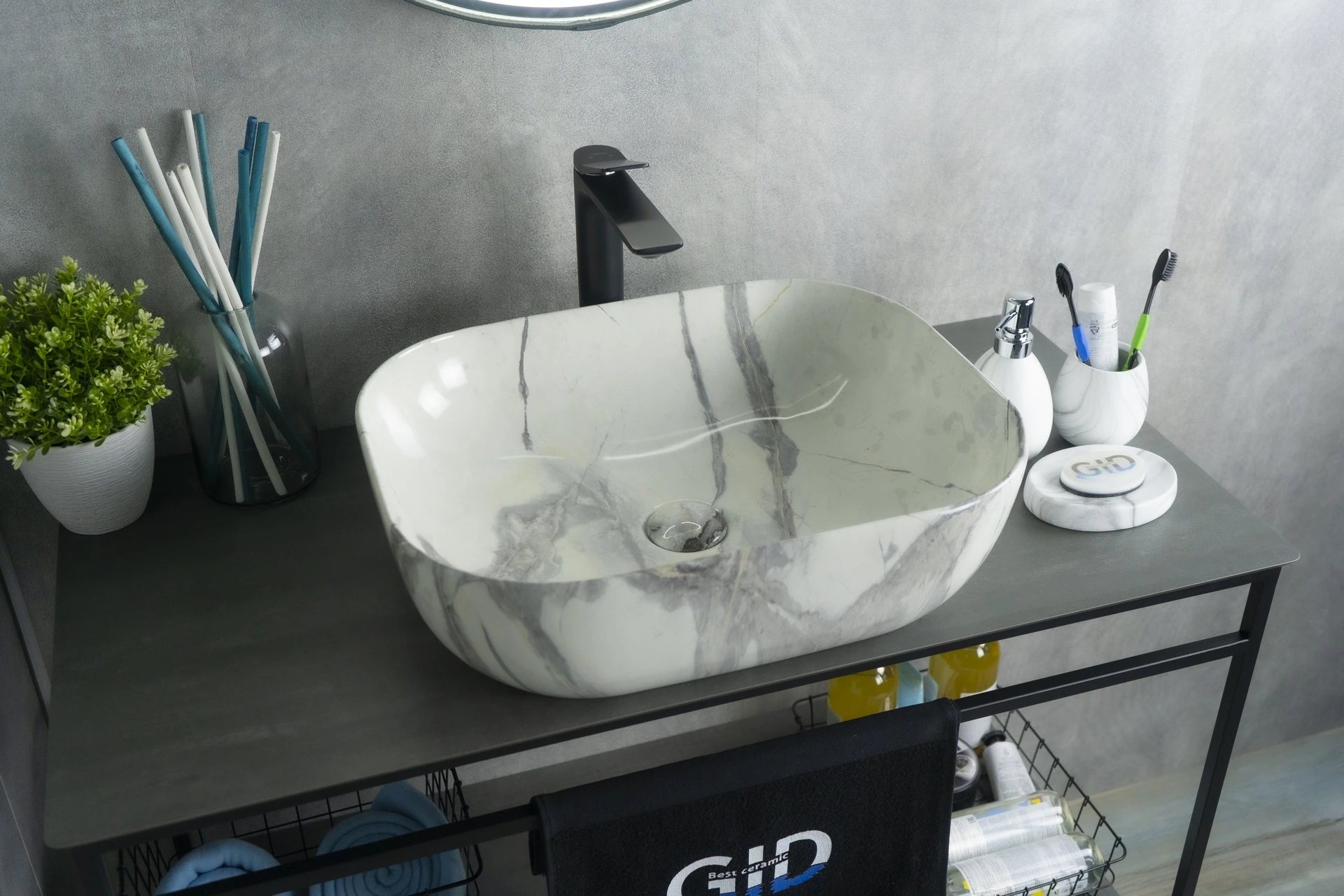 Раковина Gid K397G125 54402 накладная под камень глянцевая 50x40x14