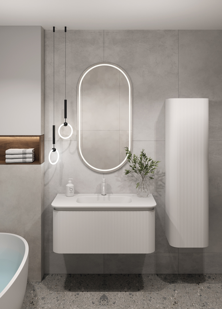 OVALE 1 полка рифленая 100CM БЕЛАЯ тумба + раковина