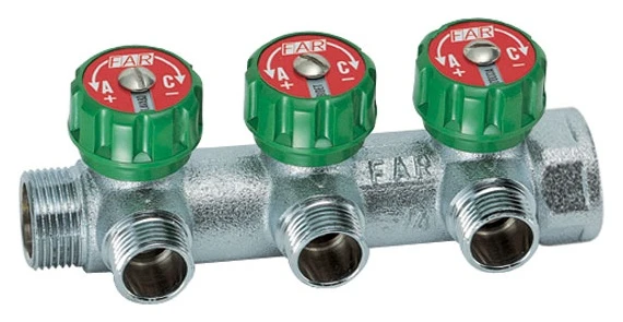 Far Регулирующий проходной коллектор ВР-НР 1" с 3 отводами 3/4" FK 3822 134 (FK 3822 134)