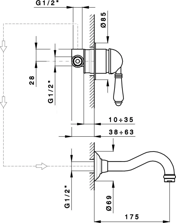 Смеситель для ванны с ручным душем со стены Nicolazzi  M.CROCE 2202CR27