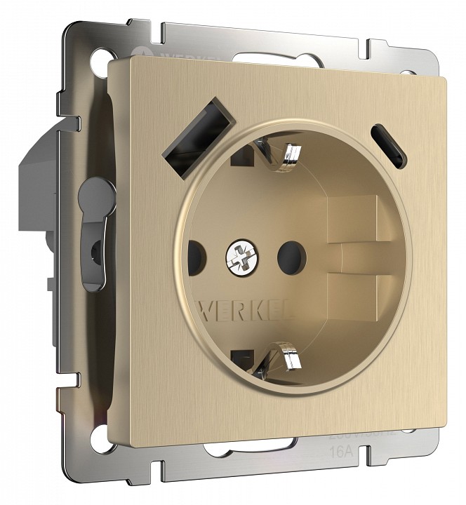 Розетка с заземлением, шторками и USB, без рамки Werkel шампань рифленый W1171710