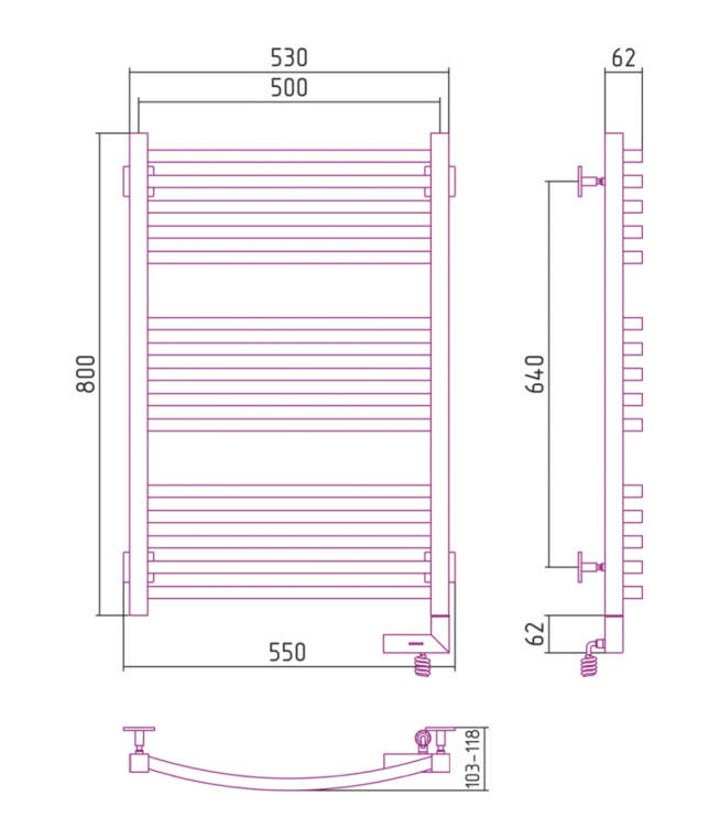 Электрический полотенцесушитель Сунержа Аркус 2.0 800x500 ТЭН Пр. (00-5605-8050)