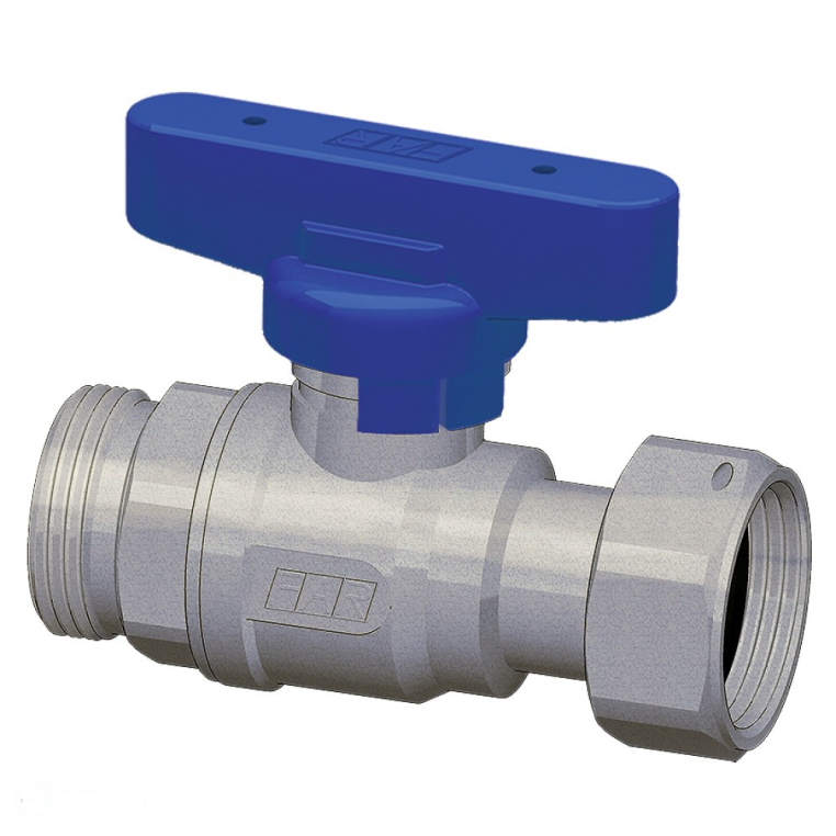 Кран шаровой Far 3/4” НН-накидная гайка хром с синей ручкой (FS 3034 34BC)