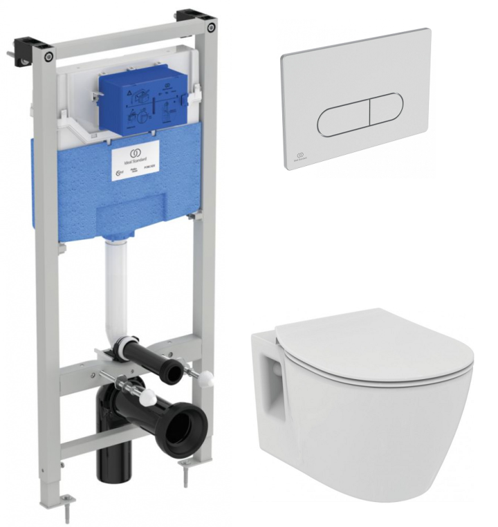 Комплект унитаза с инсталляцией Ideal Standard Connect PR211601 с сиденьем Микролифт и клавишей смыва Хром