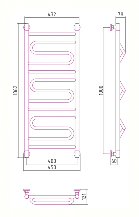 Полотенцесушитель водяной Сунержа Элегия+ 45x106 03-0205-1040 золото