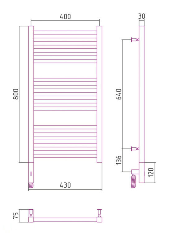 Электрический полотенцесушитель Сунержа Модус 3.0 800x400 МЭМ Лев. матовый черный (31-5700-8040)