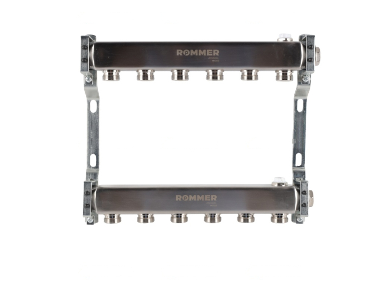 RMS-4401-000006 ROMMER Коллектор из нержавеющей стали для радиаторной разводки 6 вых.