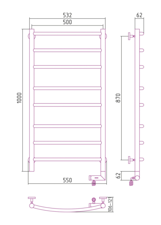 Электрический полотенцесушитель Сунержа Галант 2.0 1000x500 ТЭН Пр. сатин (071-5201-1050)