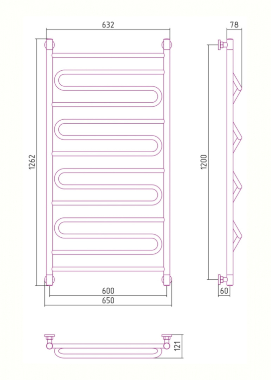 Полотенцесушитель водяной Сунержа Элегия+ 65x126 03-0205-1260 золото