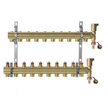 Комплект коллекторов Danfoss FHF-10 set из латуни с кронштейнами и воздухоотводчиками, 10 контуров (088U0710)